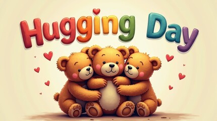 Hugging day celebration with cute bears whimsical art joyful environment cheerful viewpoint love concept