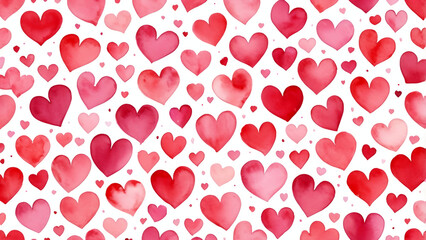 Pink and Red Watercolor Hearts Pattern for Valentine's Day