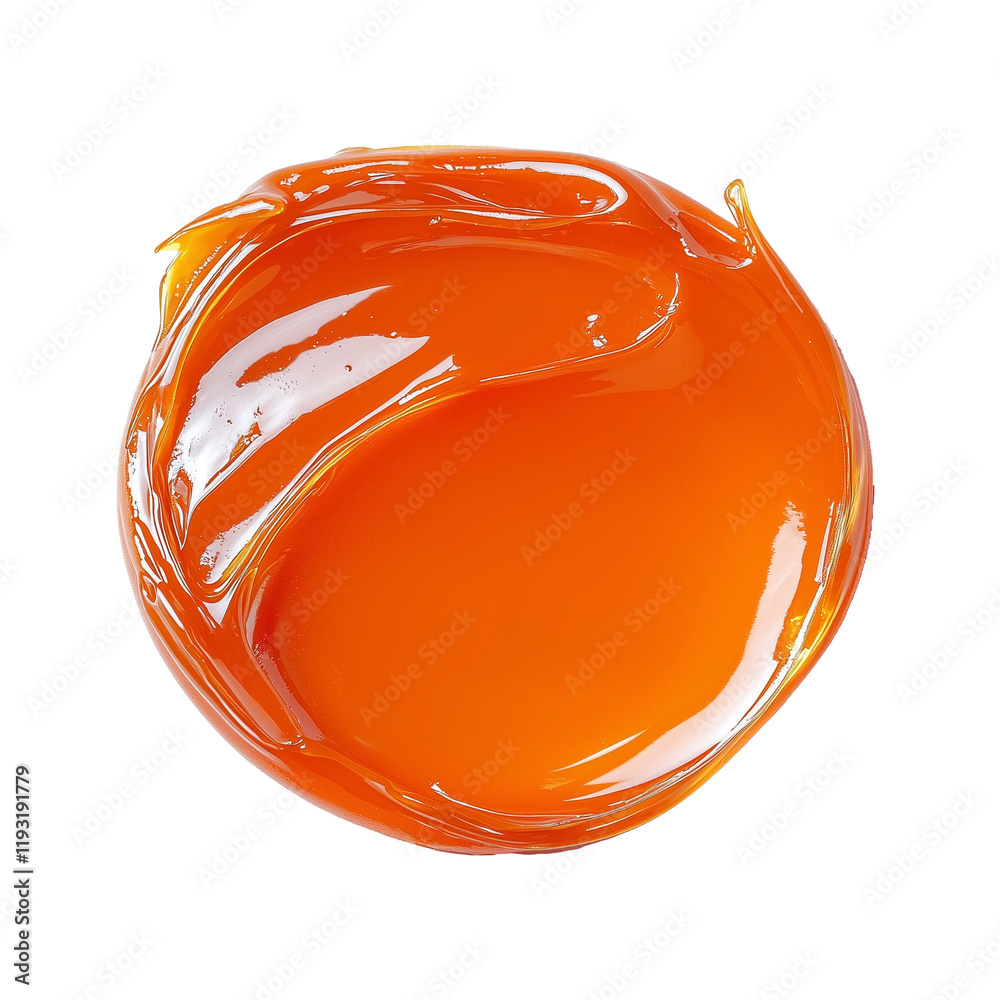 Poster vibrant coral orange gel with glossy texture is isolated on transparency background, showcasing its 