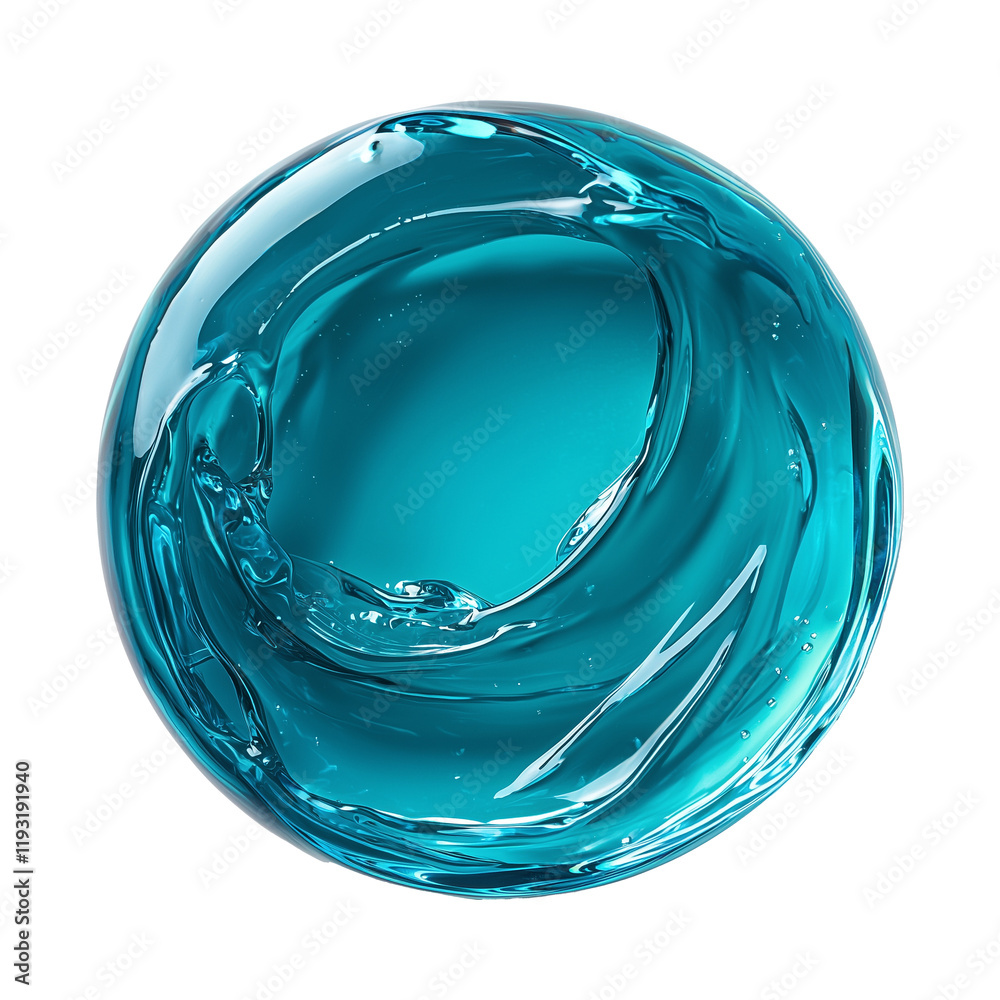 Aufkleber top view of swirling teal gel isolated on transparency background, showcasing its smooth texture and vibrant color. gel forms circular shape, creating dynamic and fluid appearance