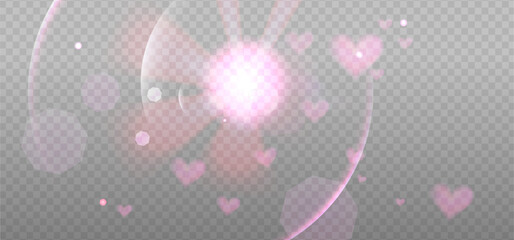 Pink abstract bokeh hearts overlay design. Romantic Valentines Holiday photo sparkle decoration. Vector effect © LanaSham