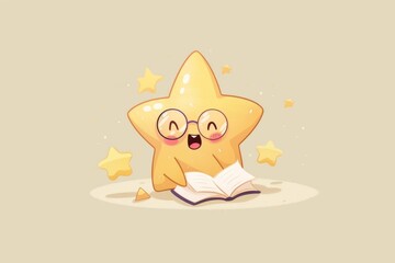 Fototapeta premium Cute star reading a book happily