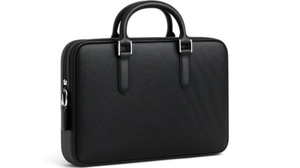 Classic black briefcase with a smooth finish on a white background