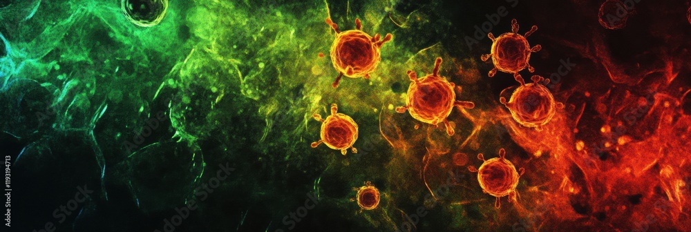 Fototapete magnified view of colorful viruses showcasing their intricate structures in a scientific exploration