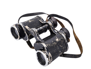 black vintage military binoculars isolated