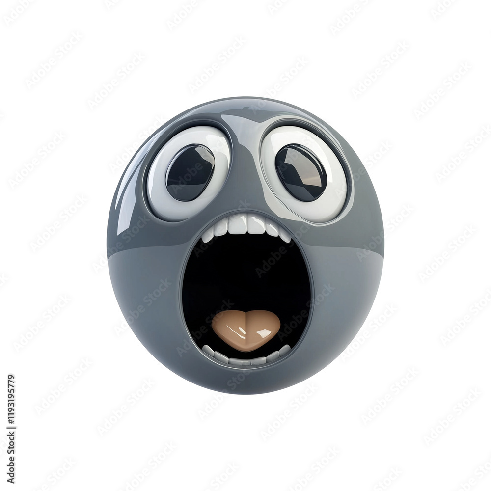 Poster 3d fearful emoji with transparent gray design, isolated on transparency background, expressing surpr