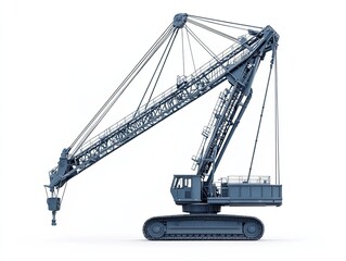 Large industrial crane on tracks, isolated on white, construction site background, for industrial machinery stock