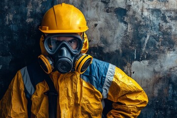 Obraz premium Industrial Worker in Protective Gear Safety Suit Mask