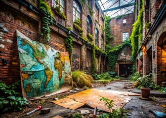 Fototapeta premium Abandoned City Map Graffiti Urban Exploration Photography