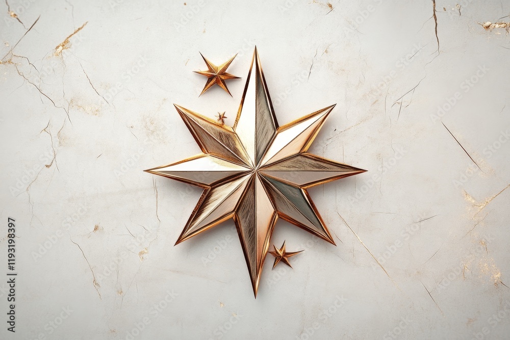 Poster a geometric representation of a medal of honor, rendered in clean shapes and muted gold tones on a m