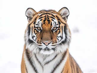 Fototapeta premium Siberian tiger portrait, snowy background, wildlife, winter, nature