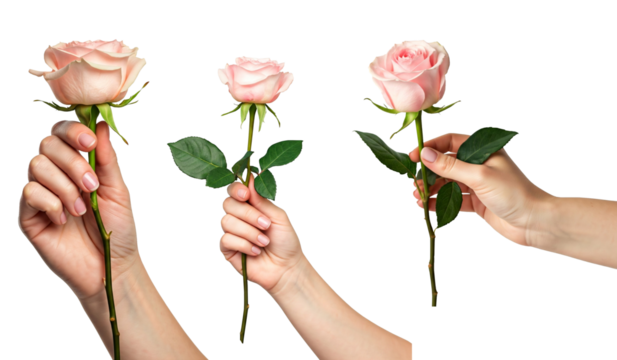 women hands holding roses isolated on a transparent background - Powered by Adobe