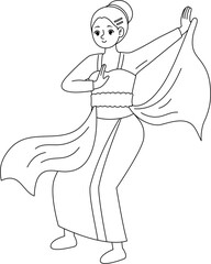 woman dance jaipong outline coloring printable worksheet