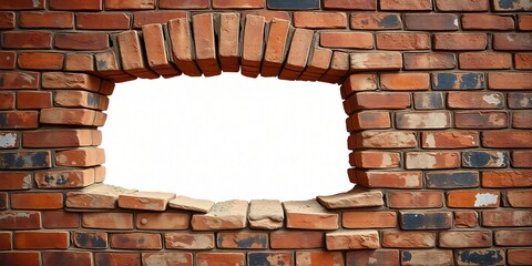 Rustic Brick Wall with Hole Arch Shaped Gap Textured Background