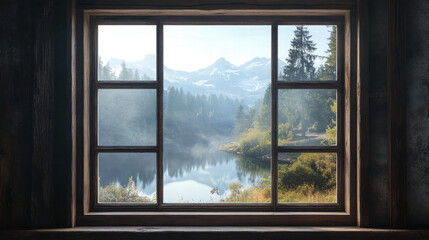 Beautiful Wood window views mountain view river nature landscape scene scenery wallpaper backdrop