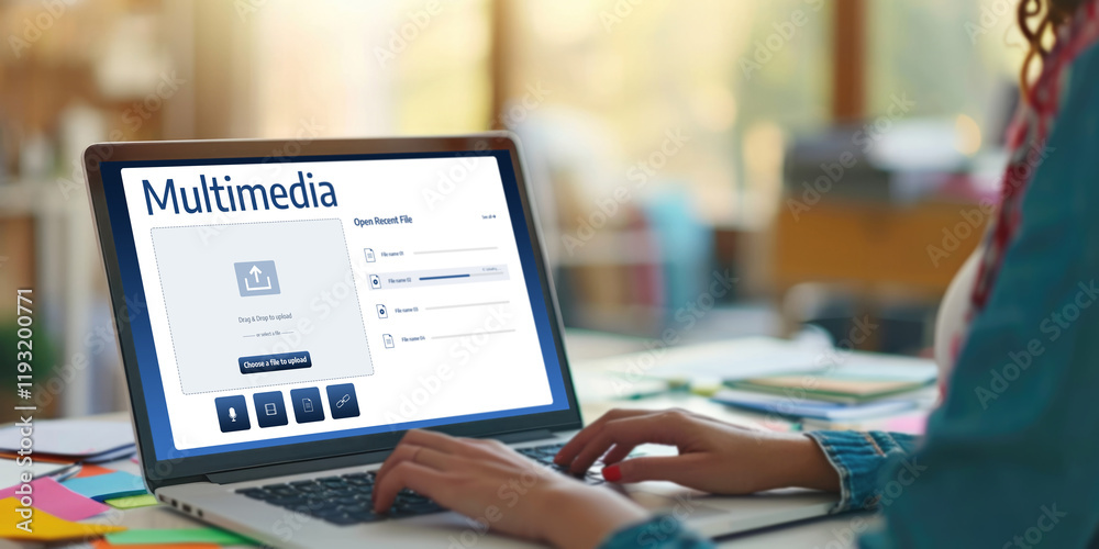 Poster multimedia cloud computing storage for uploading and store files online brisk for internet users and