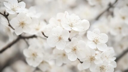 Fototapeta premium Close-up of delicate white blossoms on a branch.