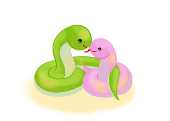仲の良い２匹の蛇のイラスト