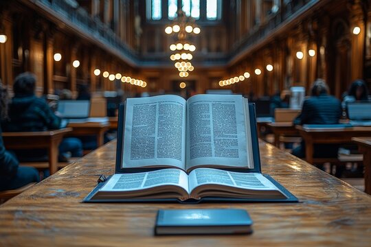 In the realm of e-learning and online education, akin to an internet encyclopedia, a laptop is opened on a desk, awaiting the compilation of digital books in a classroom setting