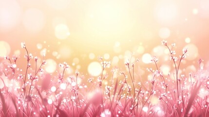 Dew-kissed pink wildflowers in soft morning light.