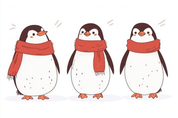 Fototapeta premium Adorable penguin clipart with scarf in arctic flat design scene