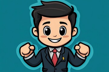 Happy Chibi Boy in Suit Standing Confidently