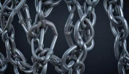 A tangle of metallic chains on a dark blue surface, entwined parts, twisted metal