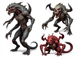 Fototapeta premium Fantasy Monster Creatures Grey White and Red Beast Illustrations Game Art Digital Painting