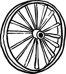 Wild western. Hand drawn doodle sketch illustration. Cart wheel 