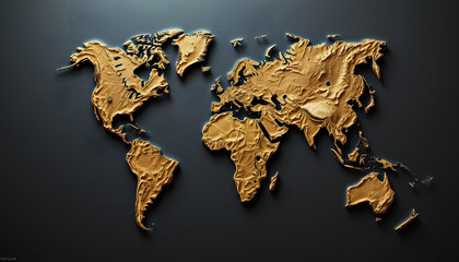 Dimensional 3D Wold Map, grunge, with white tones