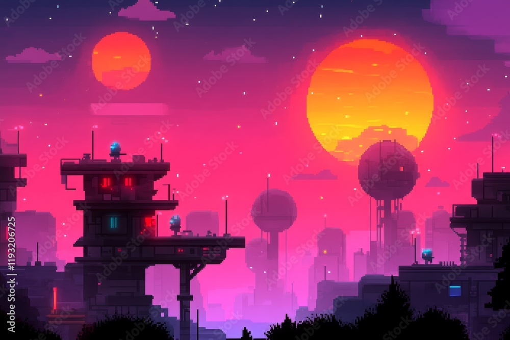Aufkleber a pixel art vector of fireworks bursting in a colorful night sky, with tiny pixelated stars and chee