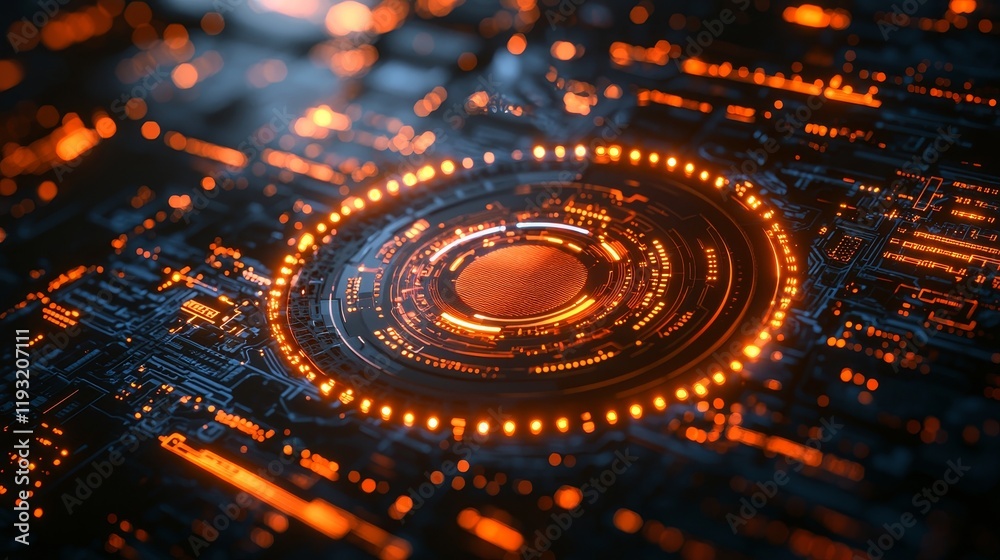 Poster high-tech circular elements in a shiny metallic 3d rendering