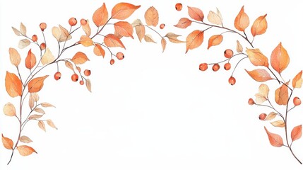 Autumn floral clipart frame orange leaves and berries design
