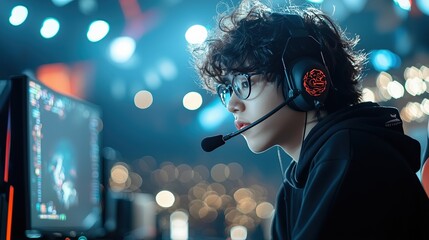 Young Gamer Competing with Neural Control Equipment