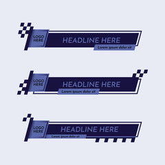 lower third or news bar design with racing style, dark blue color theme and minimalist design