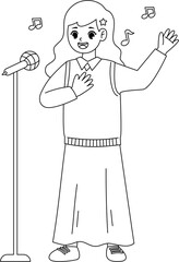 kid singing outline coloring printable for kid