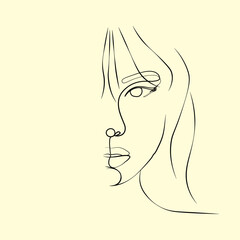 Woman face silhouette with line art