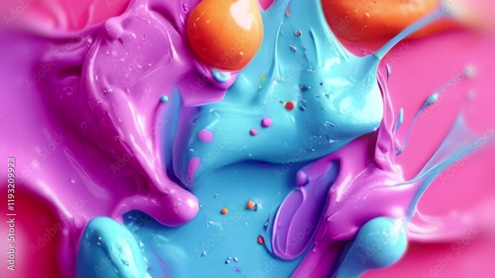 Poster abstract animation with flowing lines in shades of pink, blue and orange. shapes move smoothly, drop