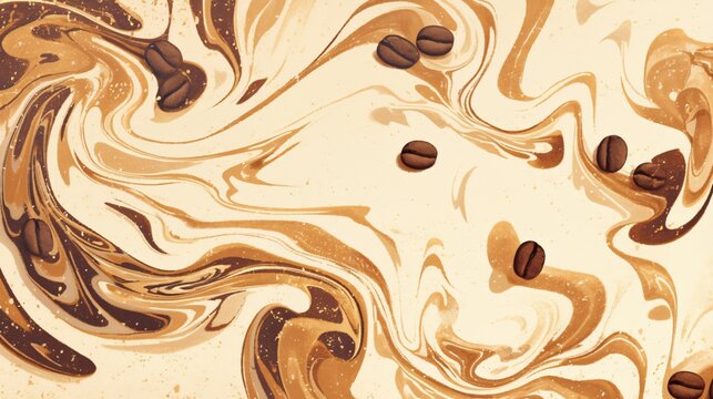 Abstract Coffee Bean Swirl Latte Art Background Texture with Roasted Beans