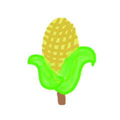 Illustration of fresh corn with bright colors and a cheerful style. Perfect for designs related to healthy food, farming, or summer.