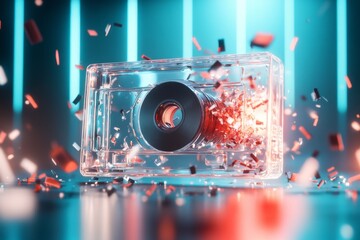 Fototapeta premium A stylized icon of a VHS player ejecting a tape, with clean lines and a subtle retro color palette