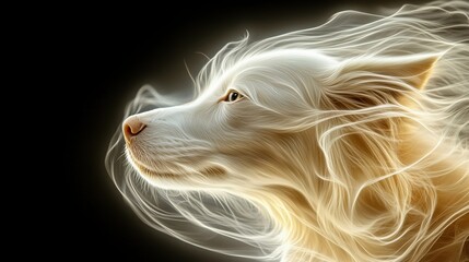 Naklejka premium Elegant dog with flowing fur on black background