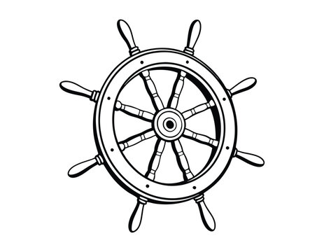 recommend clip art: black and white nautical ship wheel illustration, detailed maritime helm drawing, vintage boat steering wheel, hand-drawn sailor's helm, classic marine navigation symbol, ship steering wheel clipart