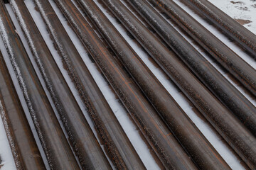 Warehouse for storing large diameter pipes. Metal pipes for drilling rigs