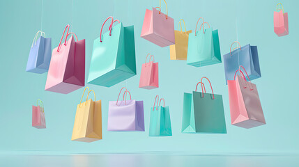 Colorful shopping bags against a pastel background