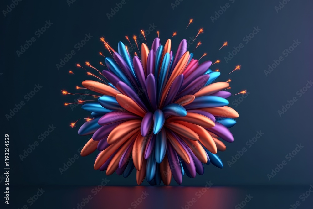 Poster A vector illustration of a single firework bursting with sharp, clean lines and vivid color gradients