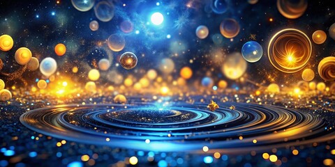 Obraz premium Abstract Blue Gold Night Circles Background - Dark Mystical Night Sky Design