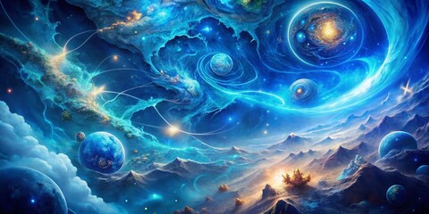Abstract Blue Ocean Map: Surreal Fantasy Landscape Stock Photo