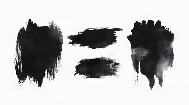 Abstract Black Ink Brush Strokes On White Background - Powered by Adobe