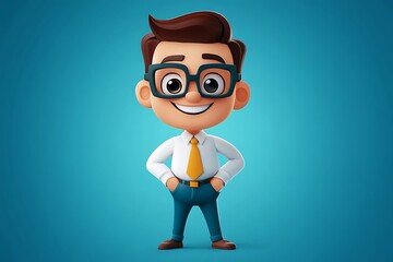 Cheerful Boy in Business Suit Hands on Hips